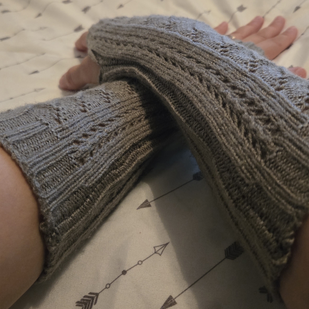 Gray Knit Fingerless Gloves Cozies